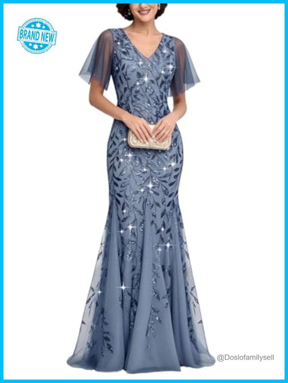 Long Sleeve Sequin Tulle Bodycon Formal Evening Gown Prom Dress